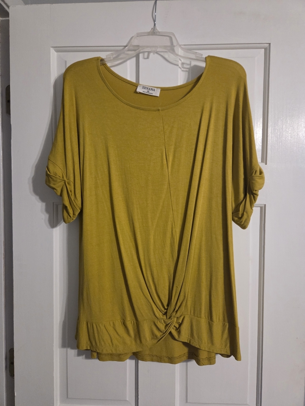 Zenana Outfitters Mustard Short-Sleeve Twist-Front Top